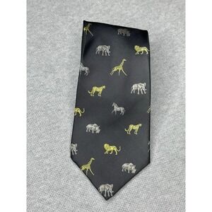 Into Africa Men's Neck Tie Black with Safari Animals 60"x4" 100% Silk